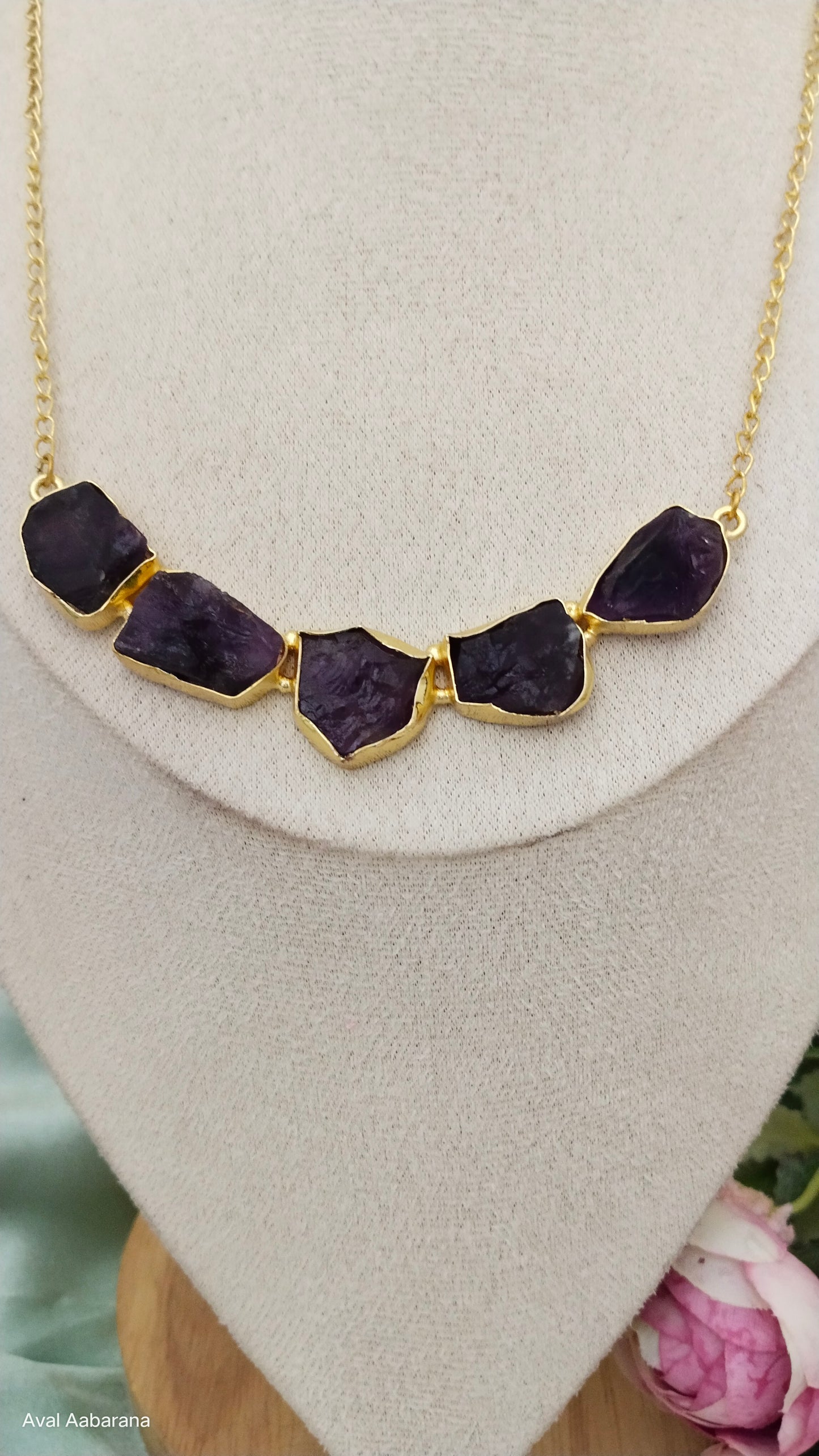 Brass raw amethyst stone pendant chain