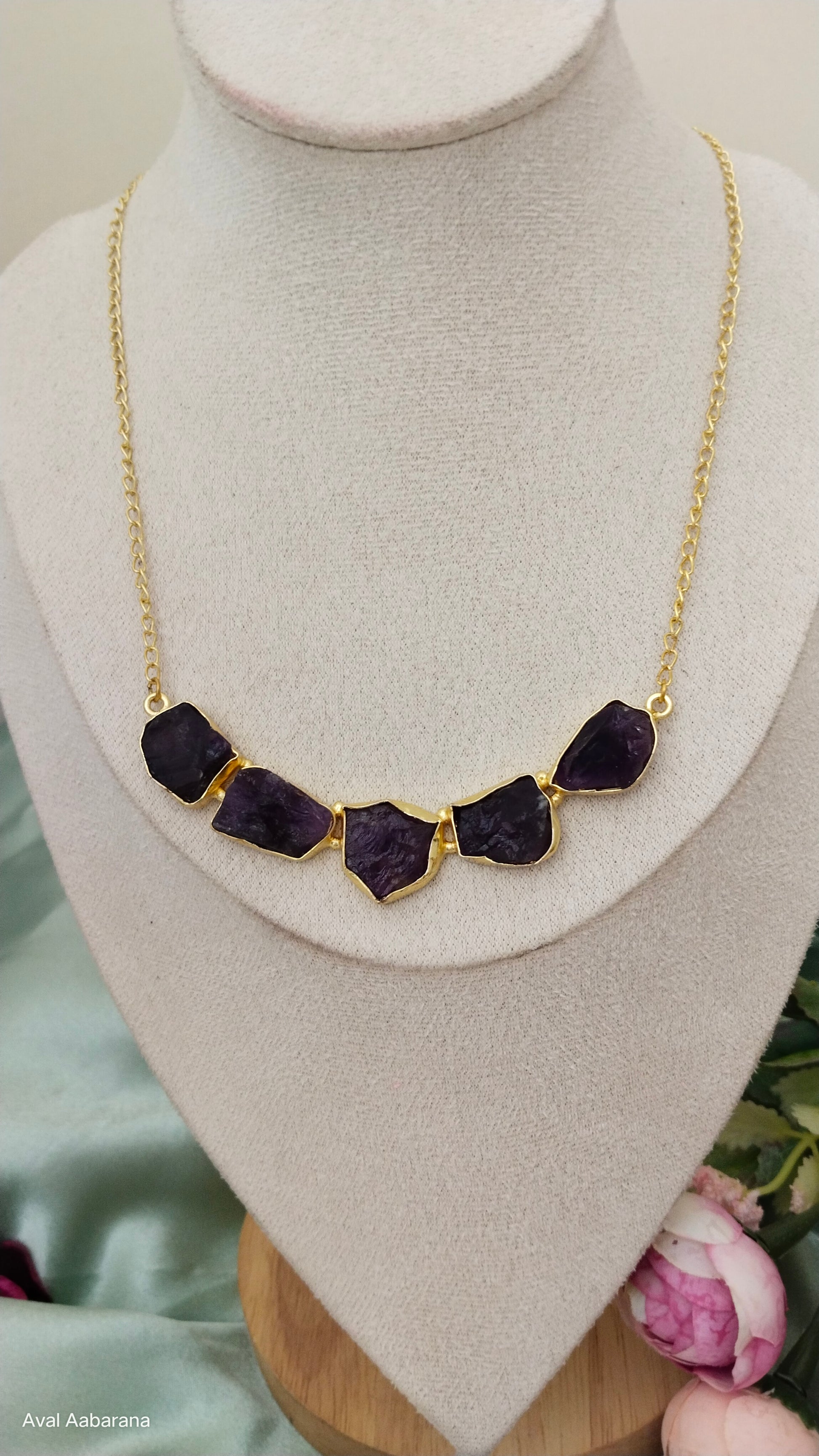 Brass raw amethyst stone pendant chain