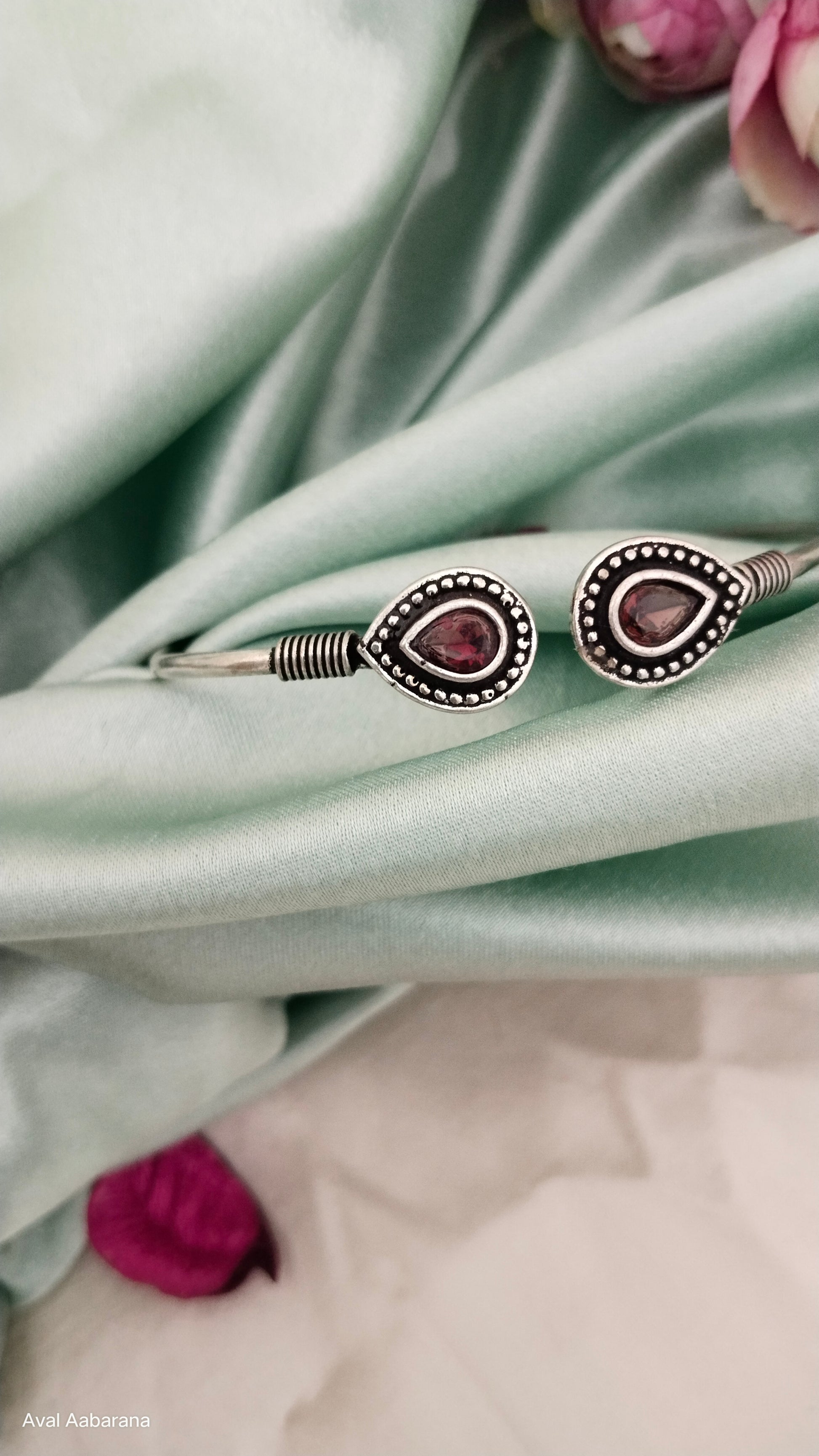 Silver replica cute Bracelet/ kada in magenta & dual tone orange 