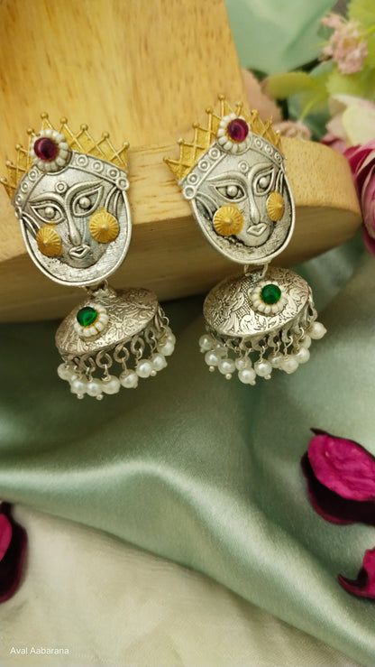 Silver replica goddess  face earring