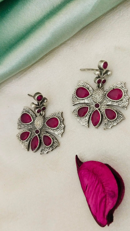 silver Replica beautiful Buterfly drop earring in royal blue & magenta