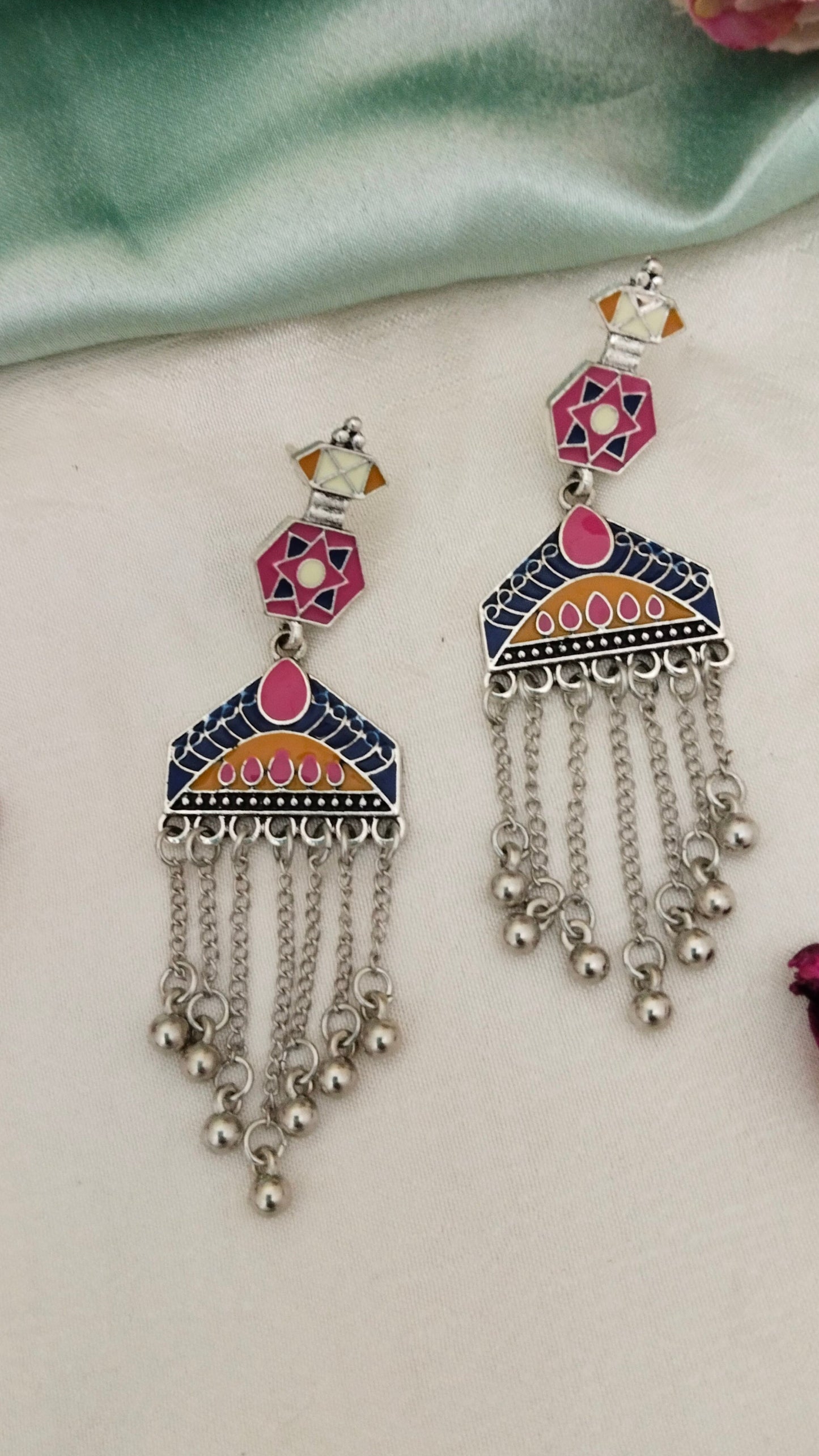 Trendy enameled multicolor hanging earring