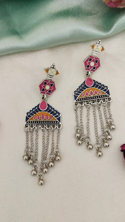 Trendy enameled multicolor hanging earring