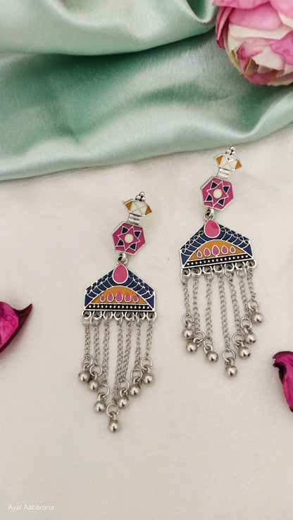 Trendy enameled multicolor hanging earring