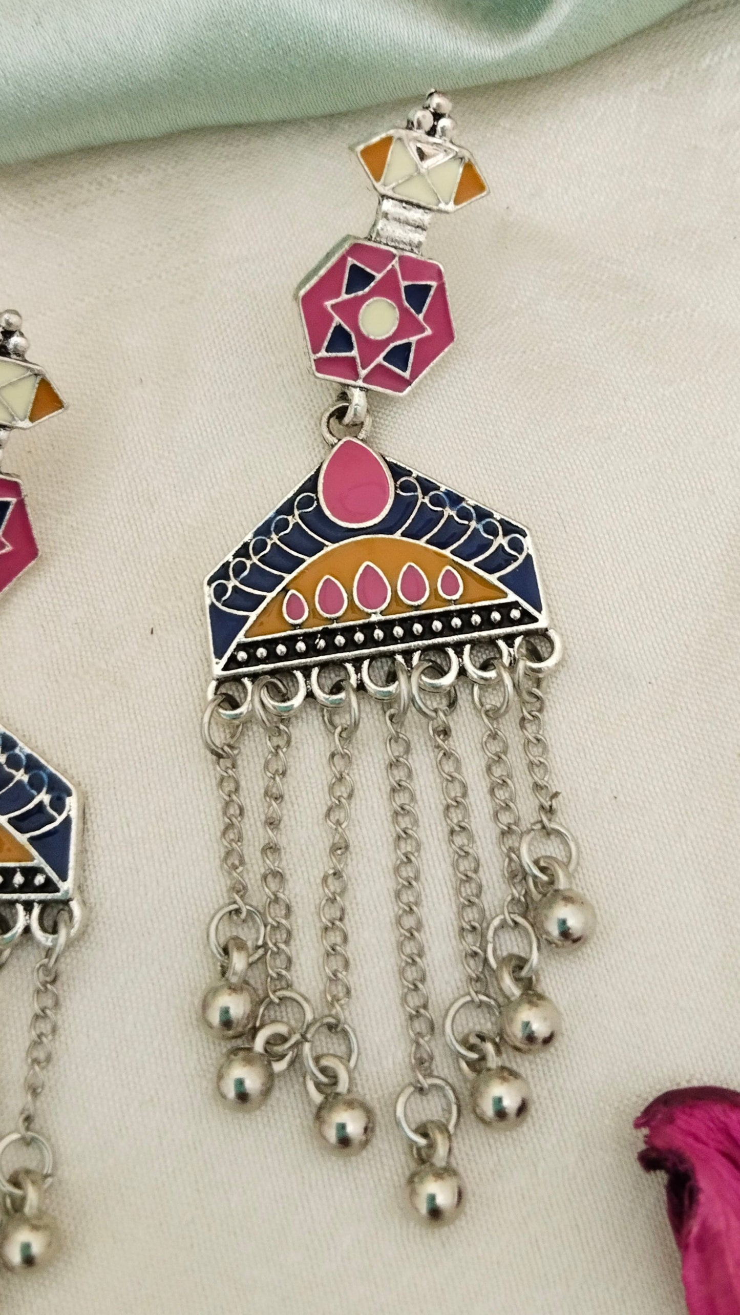 Trendy enameled multicolor hanging earring