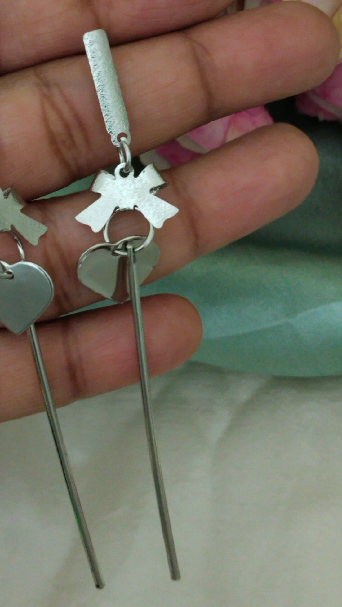 silver tone party western heart with bow earring