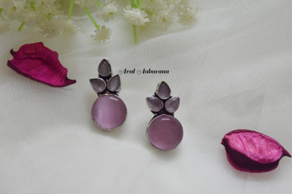 ASS0001 Pink monalisa stone silver replica stud