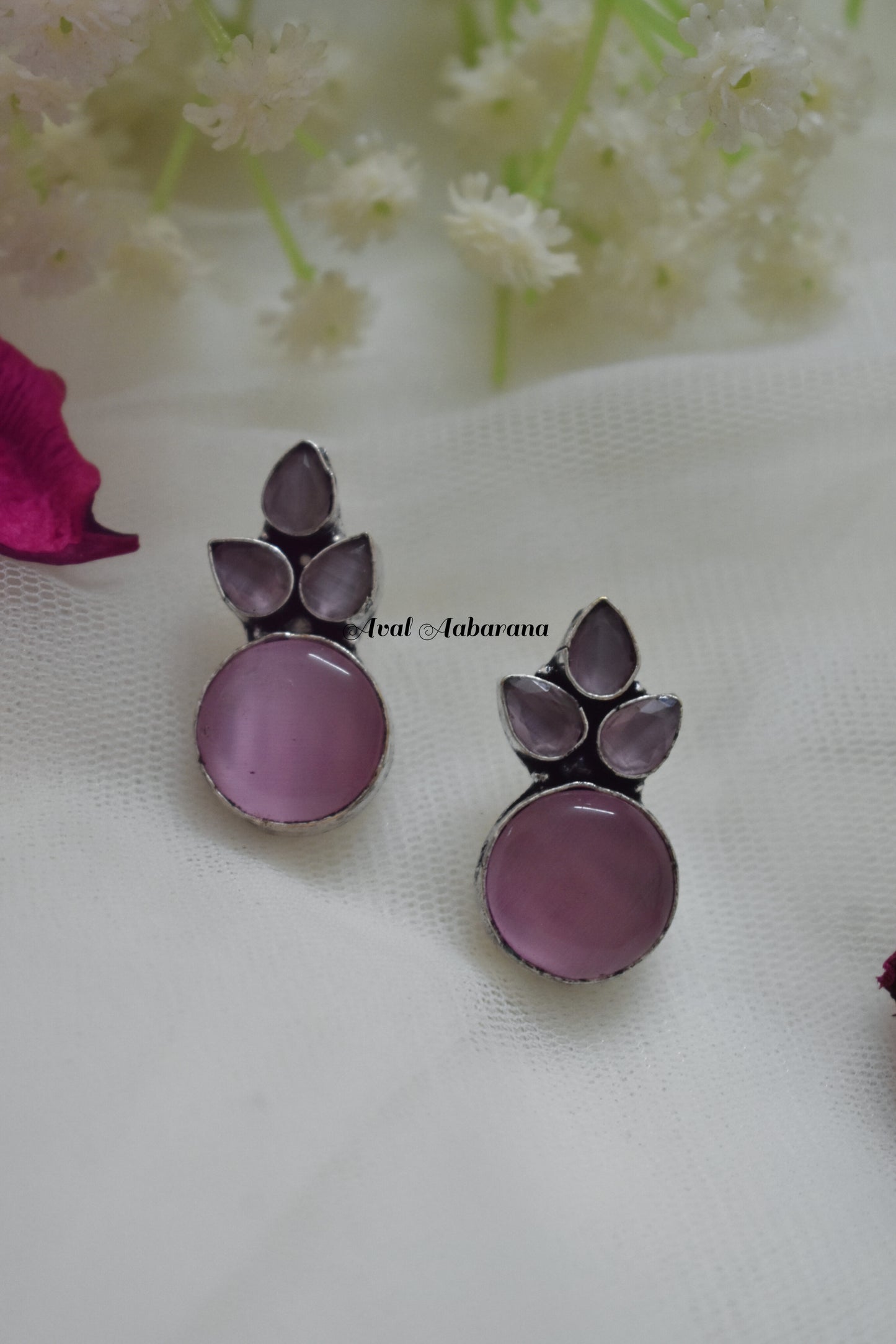 ASS0001 Pink monalisa stone silver replica stud