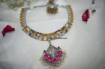SN01 Silver Replica yellow with pink Neckwear set