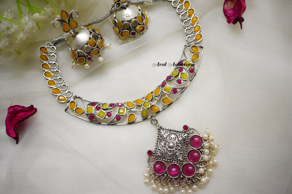 SN01 Silver Replica yellow with pink Neckwear set