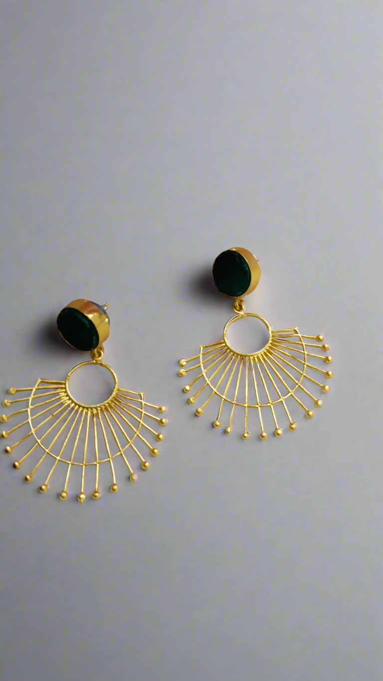 Green Druzy stone Sun ray earrings ABE20