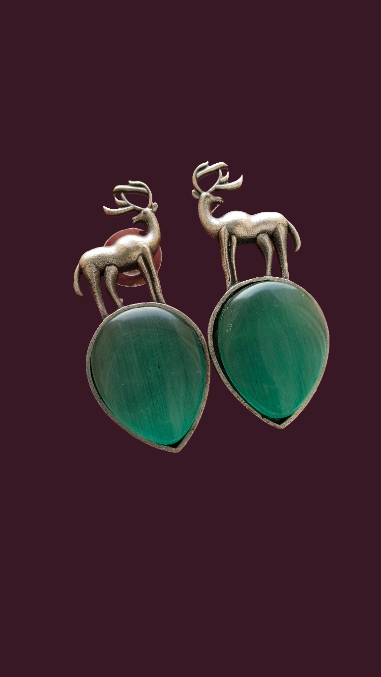 Beautiful Reindeer Silver Replica monalisa stone earrings in 3 colours