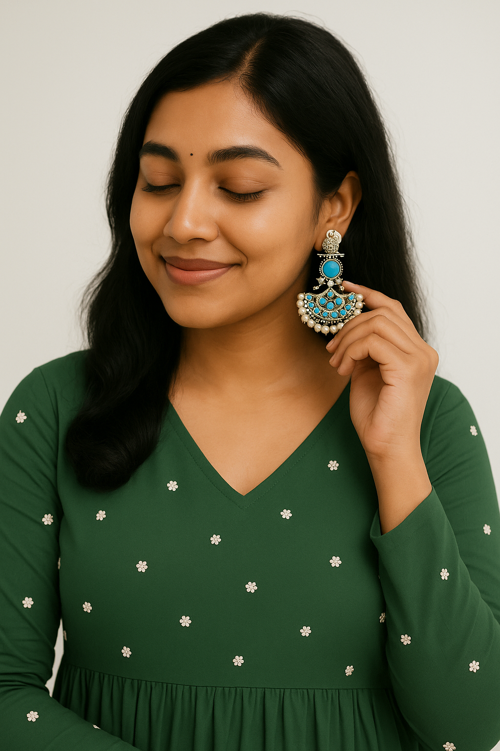 Beautiful Silver Replica peacock blue & magenta earrings