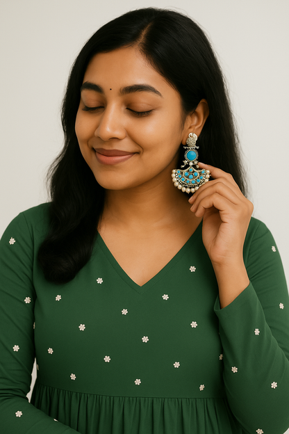 Beautiful Silver Replica peacock blue & magenta earrings