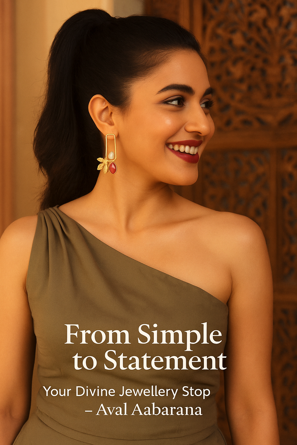 Brass leaf with monalisa stone  Rectangle shaped Earring(Red & Green)