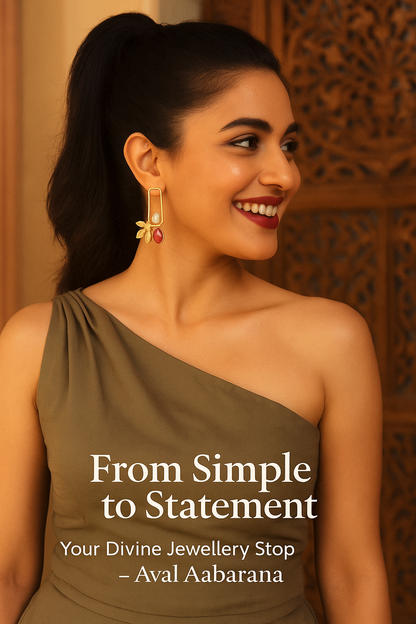 Brass leaf with monalisa stone  Rectangle shaped Earring(Red & Green)