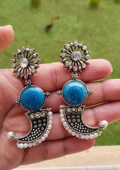 ASC01 Chinmayi Silver tone oxidised earring in sky blue & pink