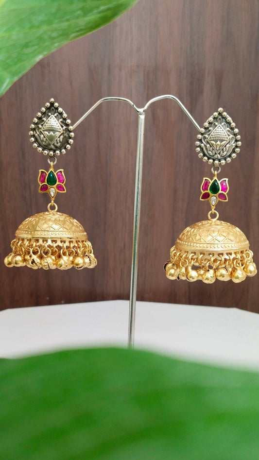 Pakshi Kundan Tamara dual tone Brass Jhumka Earring
