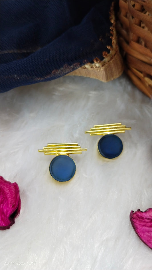 BE10 Exclusive Blue Druzy stone Brass earrings
