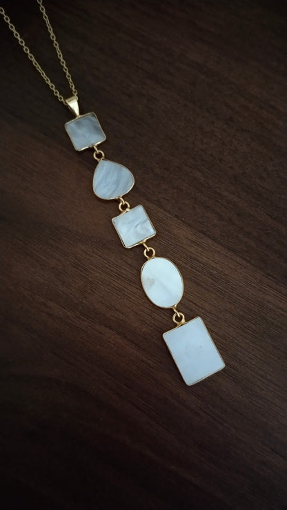 Mother of pearl indo western long pendant chain with earring