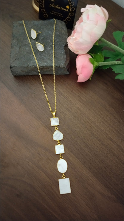 Mother of pearl indo western long pendant chain with earring