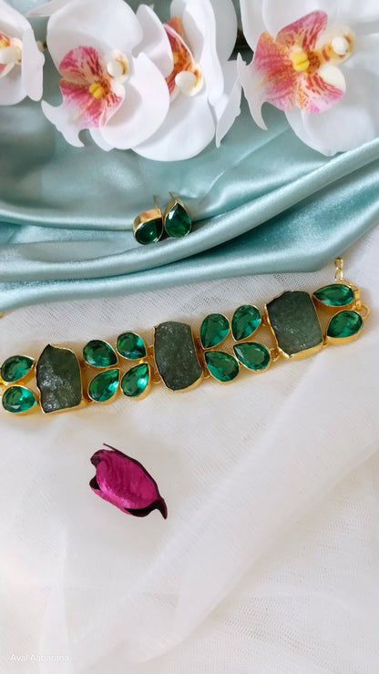 Raw stone choker necklace with earring set in 3 shades