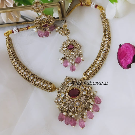 Exclusive diamond lookalike neck wear with pretty earring