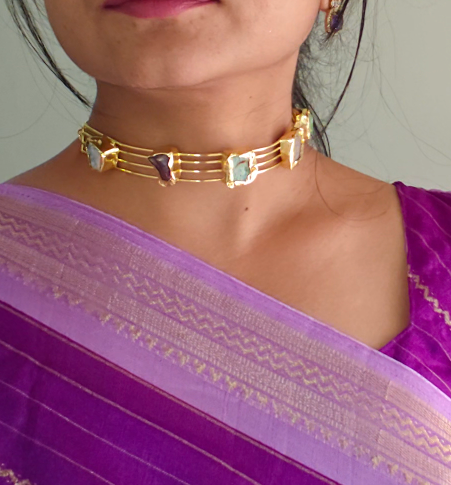 Swara - Multi color Raw stone statement Hasli choker