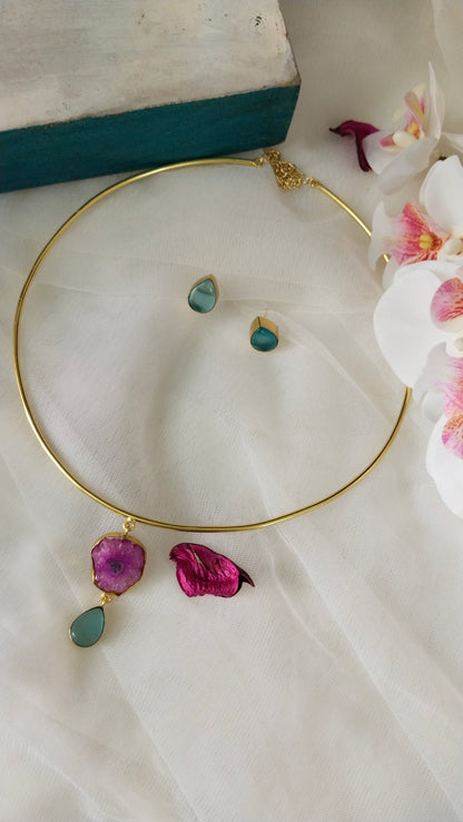 Chetna agate stone hasli with drop earring