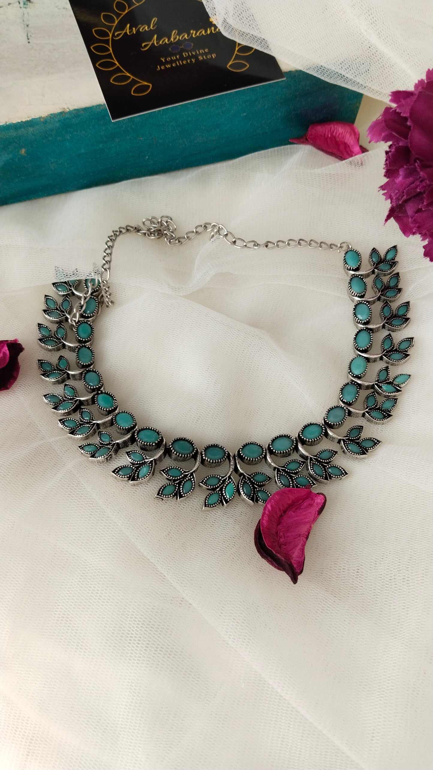 Blue monalisa stone Silver Replica Necklace set
