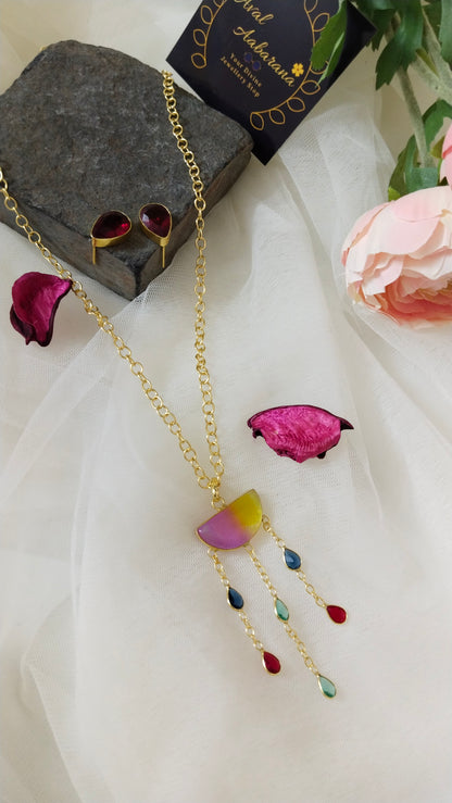 Multi colour stone western long pendant chain