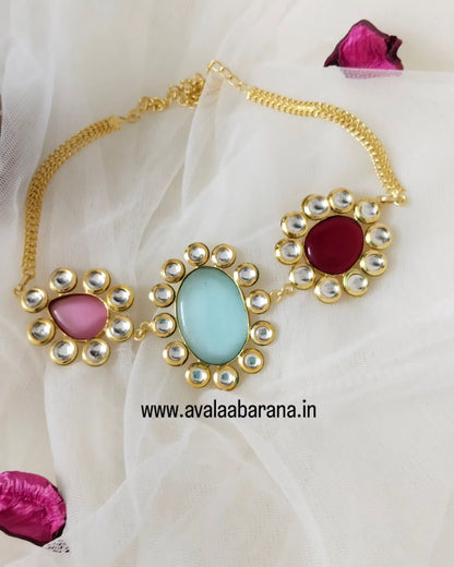 BM201 Multicolour monalisa stone Brass necklace/ choker with earring