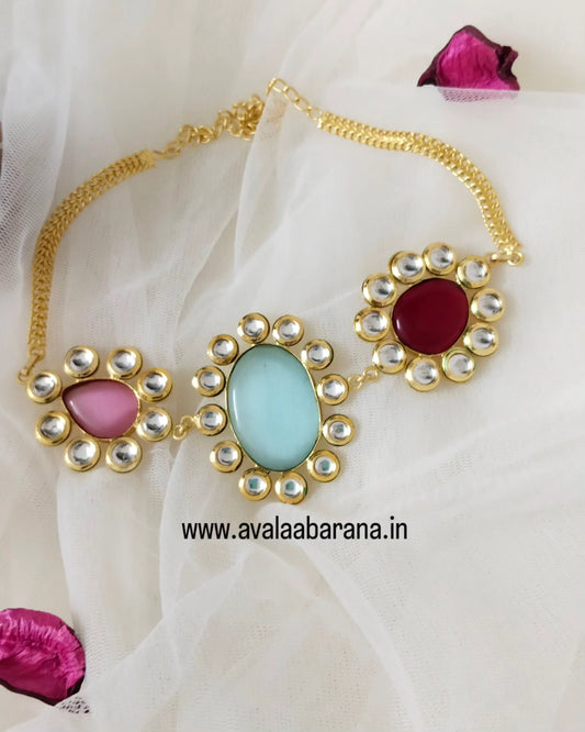 Multicolour monalisa stone Brass necklace/ choker with earring