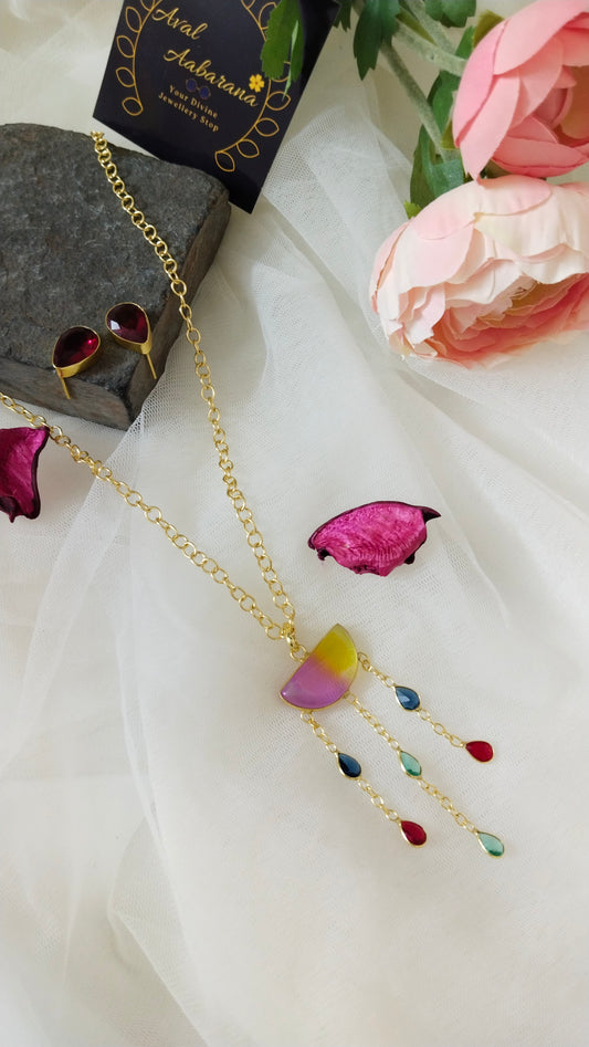 Multi colour stone western long pendant chain