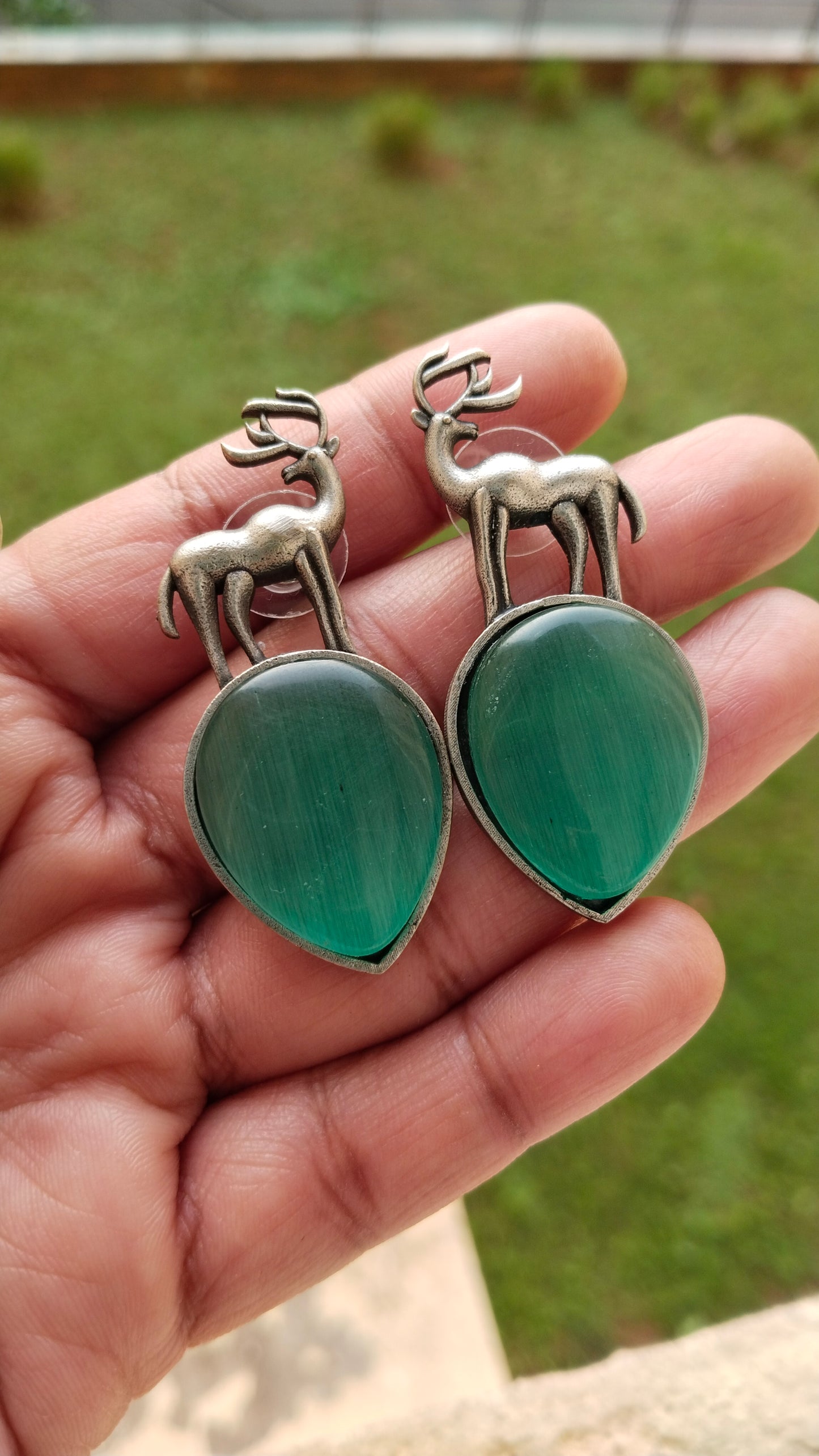 Beautiful Reindeer Silver Replica monalisa stone earrings in 3 colours