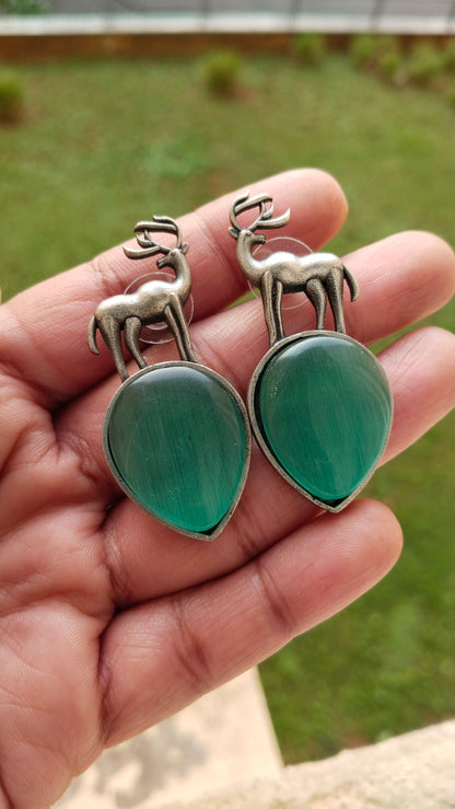 Beautiful Reindeer Silver Replica monalisa stone earrings in 3 colours