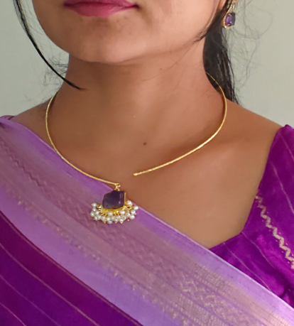 Aishi- Amethyst stone unique Hasli choker