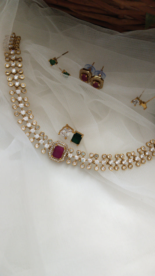 TN07 Pink,White & green Interchangeable 3 in 1 Neckwear set