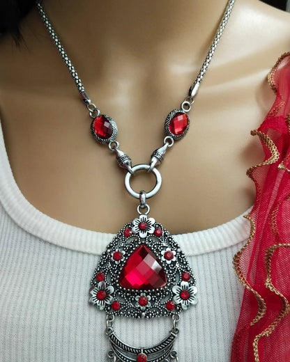 Imported western Royal red pendant chain with earring