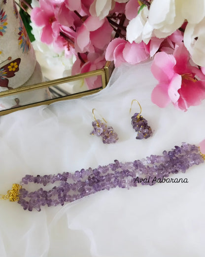 Agate crystal 3 layer choker with hook earring