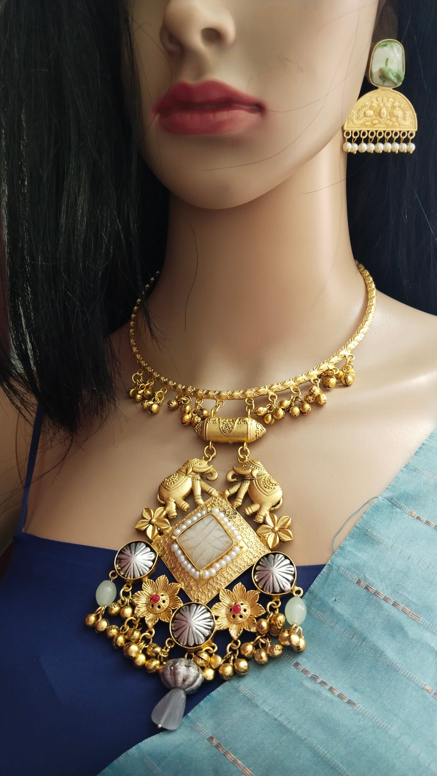 Royal husli with elephant & dual tone(Only neckpiece ) ABN10