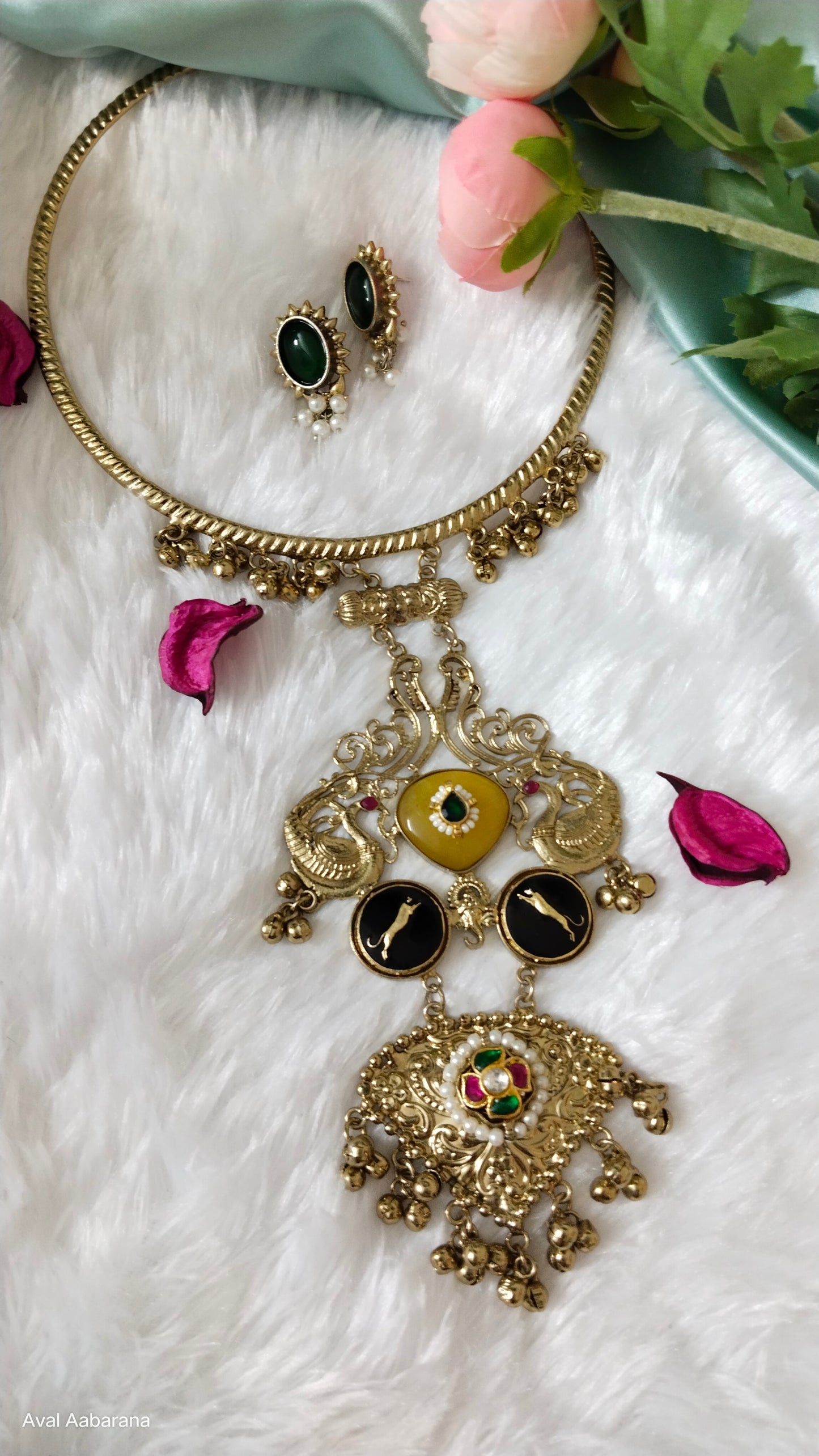 Contemporary Royal Sabyasachi  inspired Hasli choker necklace with earring
