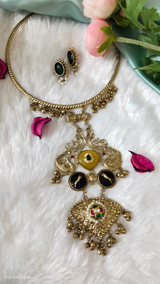 Contemporary Royal Sabyasachi  inspired Hasli choker necklace with earring