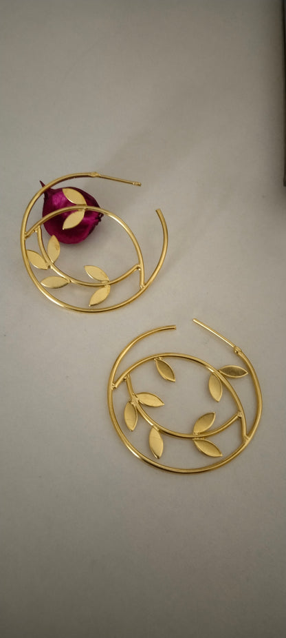 Brass leafy hoop Earrings