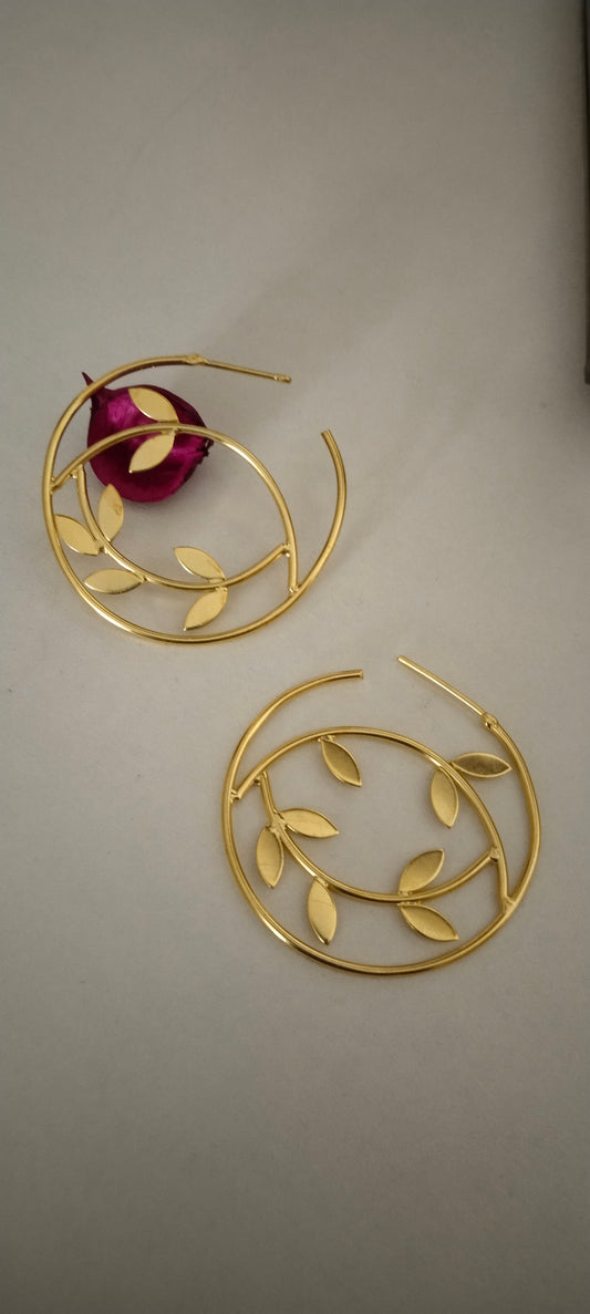Brass leafy hoop Earrings