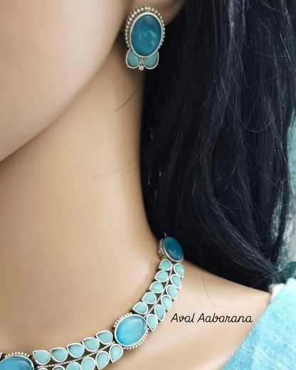 Silver Replica sky blue Neckwear with earrings