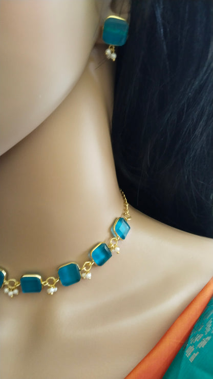 Elegant blue brass Neckwear adorned with pearl