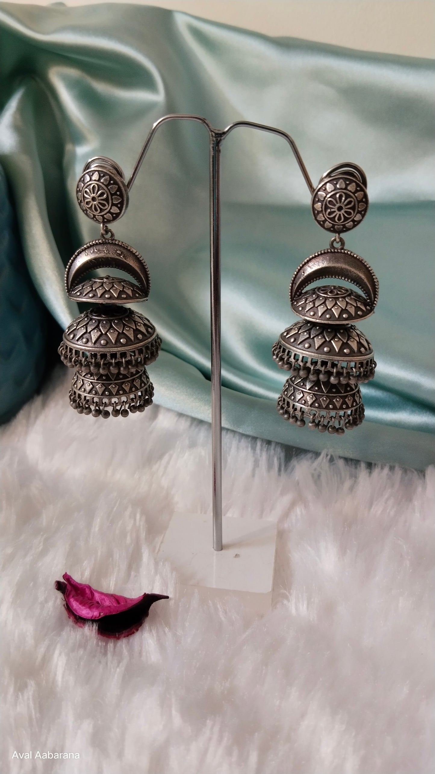 3 layered silver replica Jhumka earring