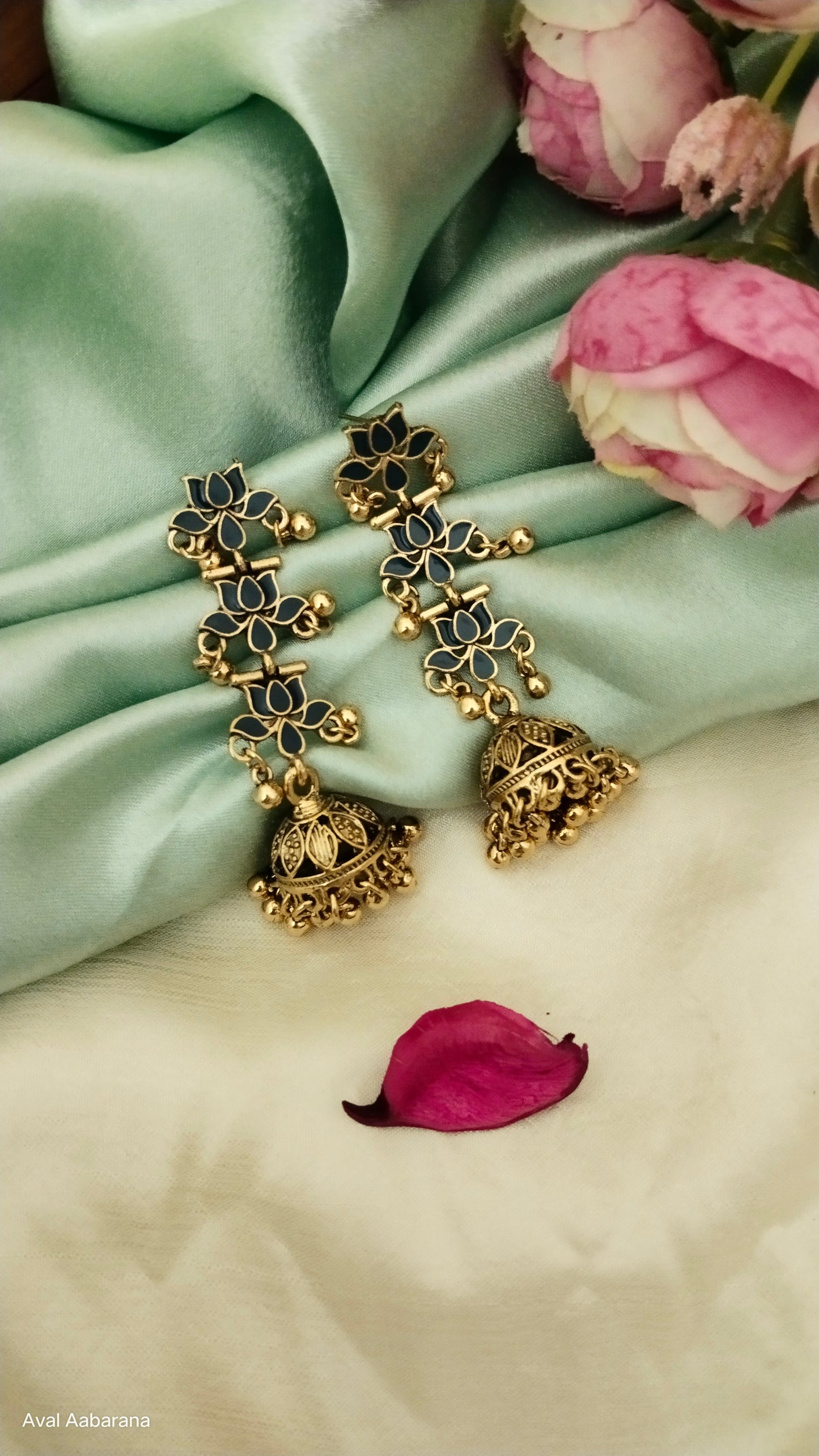 Enamelled Tamara Long navi blue Jhumka earring