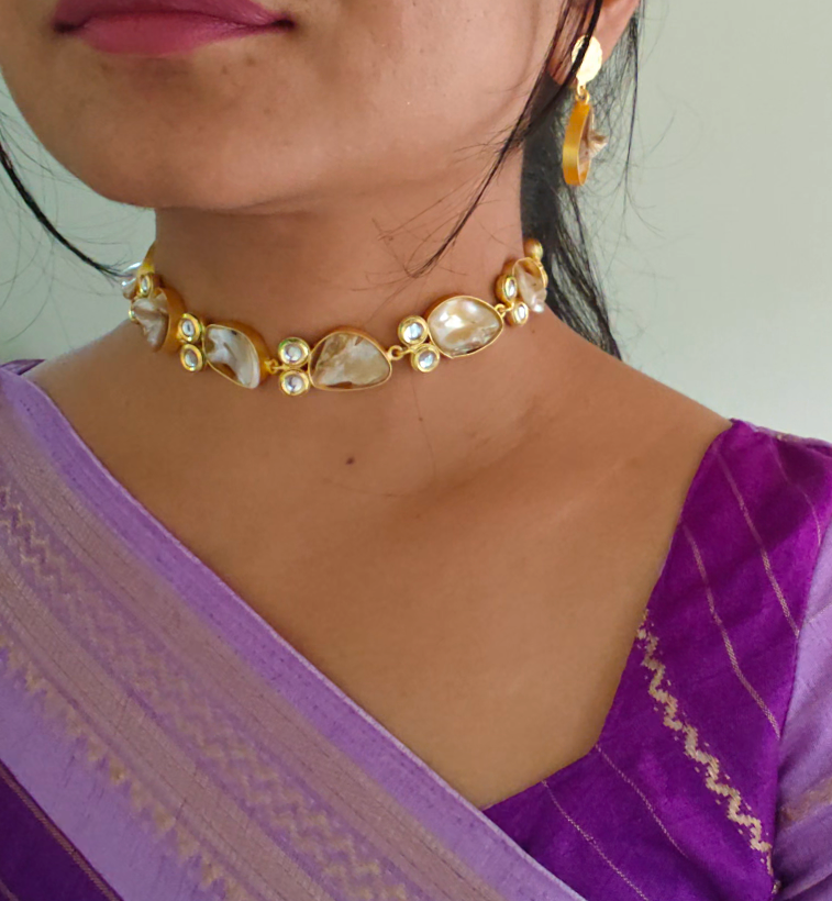 Disha - Mother of pearl choker necklace with Earring